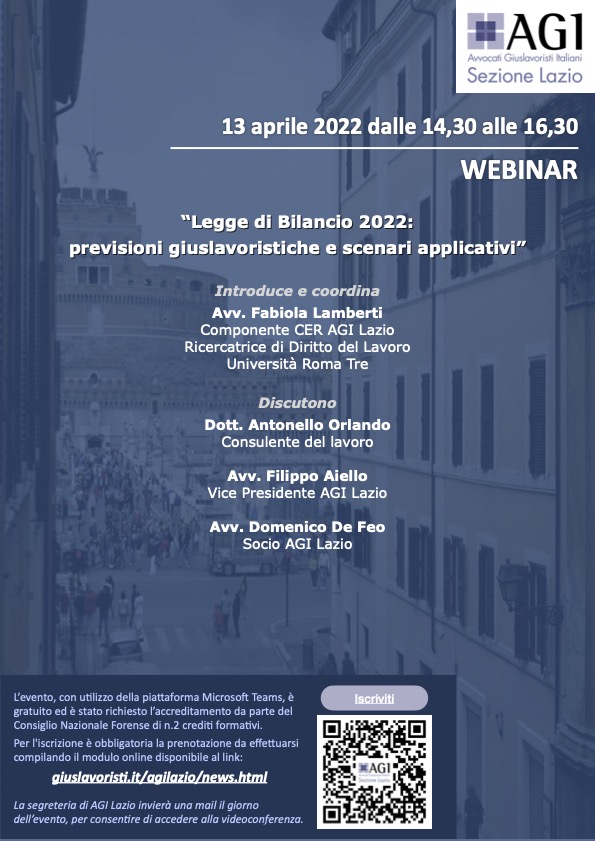 Slides dal Webinar “Legge di Bilancio 2022: previsioni giuslavoristiche e scenari applicativi”